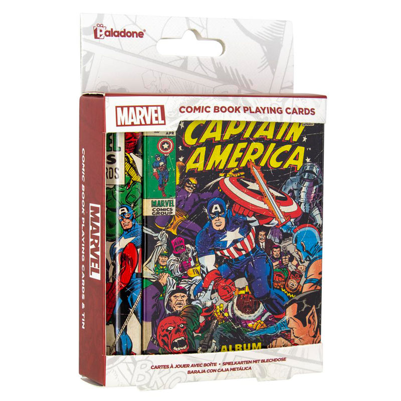 Marvel Comics deck in metallic box with comic shape.