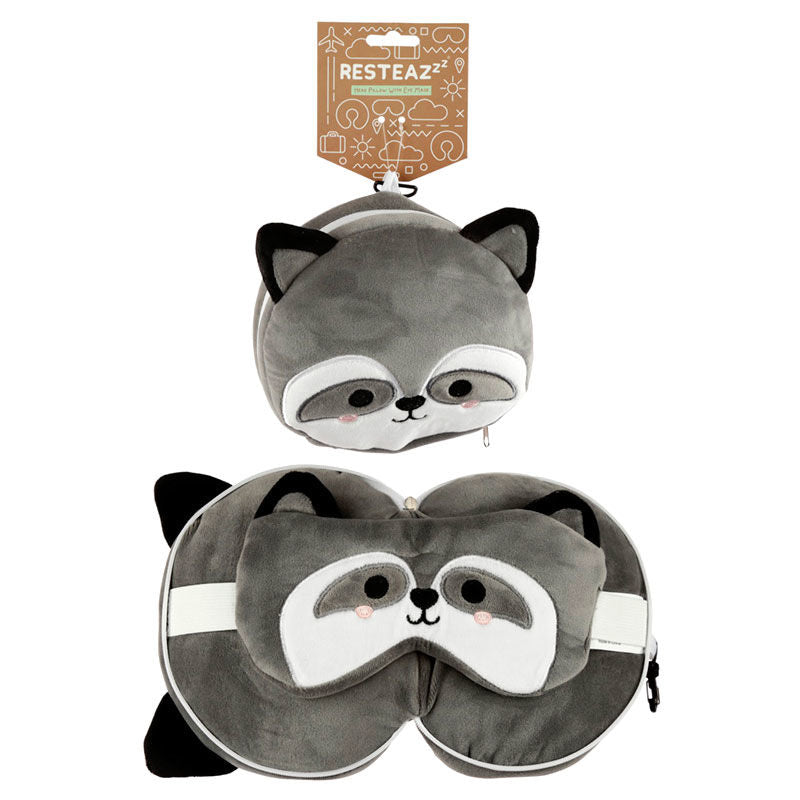 Relaxeazzz Raccoon round travel pillow and eye mask