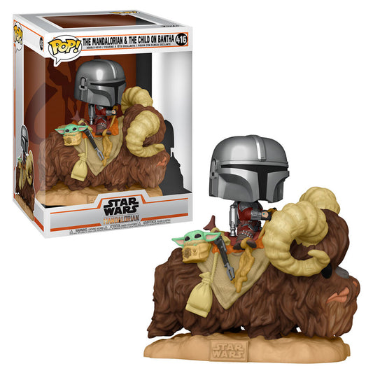 POP Figur Star Wars The Mandalorian Mando på Bantha med Barn