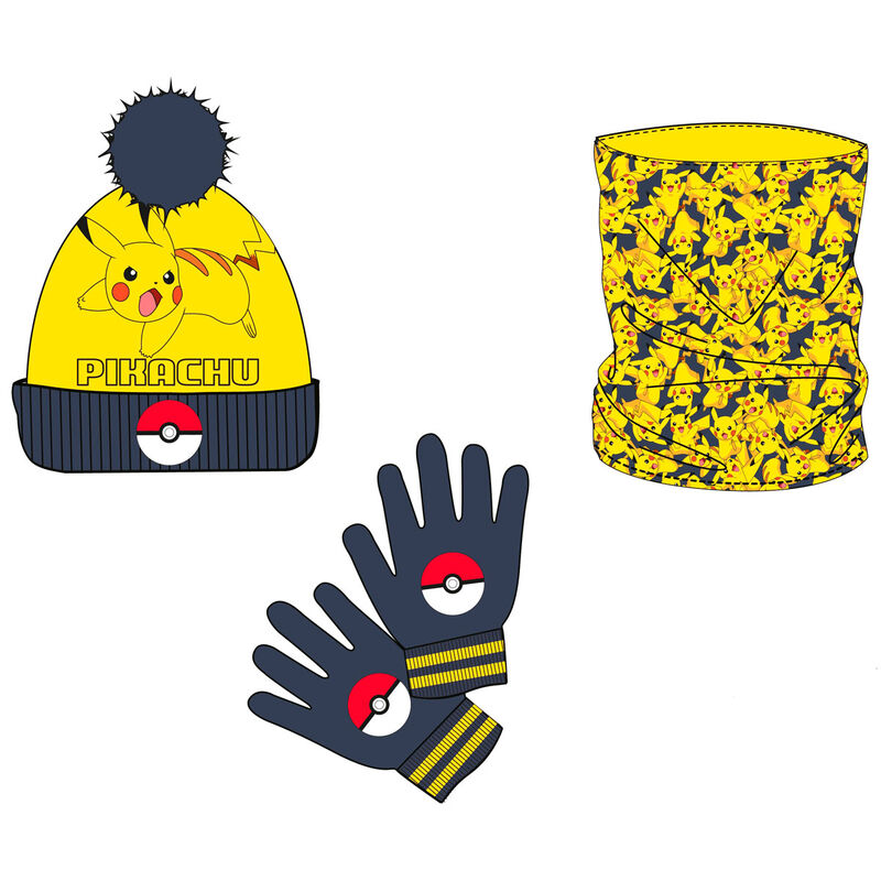 Pokemon Pikachu snood, hatt och handskar set