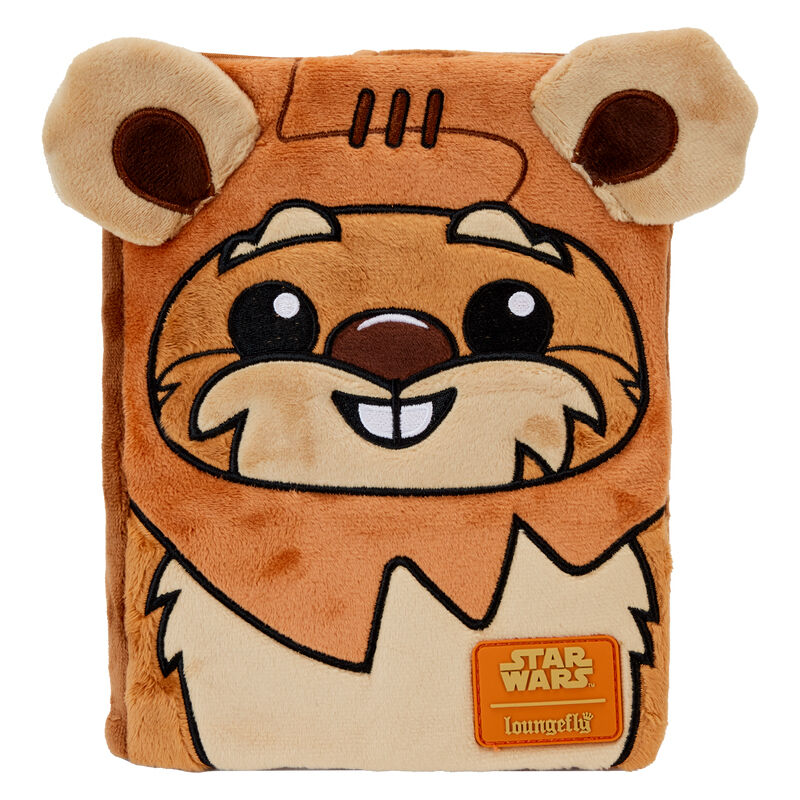 Size: 15x20cm. Loungeflys Ewok plush journal is made with vegan leather (polyurethane) and shiny silver hardware. Additional features include appliqués