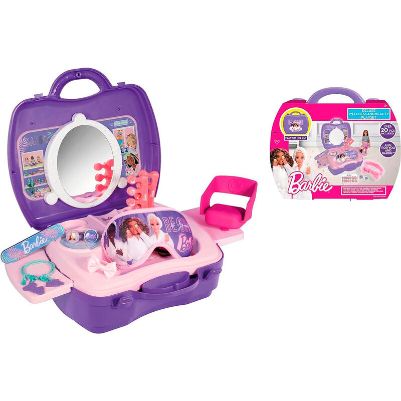 Age: +3 years old. Invite your Barbie to relax with our Barbie Deluxe wellness and beauty set. This beautiful deluxe set is part of a lovely collection of Barbie role play sets. It includes more than 20 pieces for fun