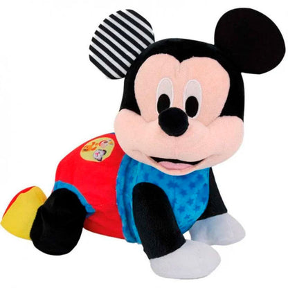 Spanish. Age: 6-36m. Size: 26x23x16cm. A cuddly Baby Mickey plush toy for learning to take the first steps in the world! This cuddly cuddly toy is also an activity centre with two interactive buttons to teach your child the first numbers and animal sounds in a fun and easy way. Baby Mickey really crawls and helps your child develop coordination through imitation play.