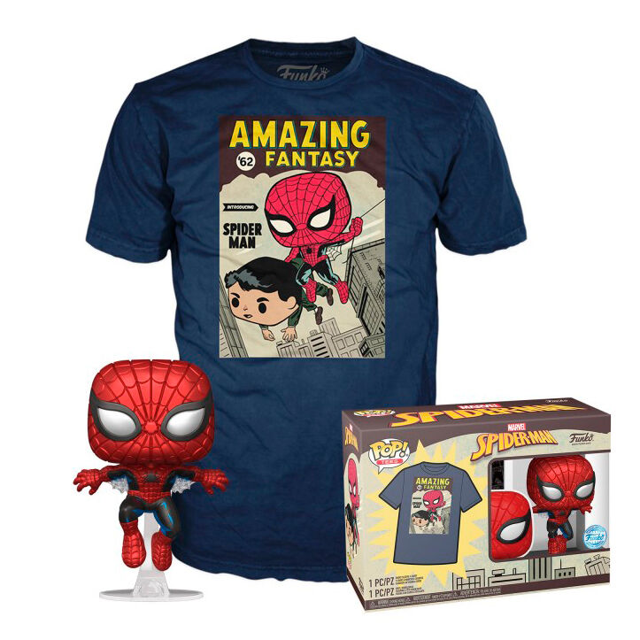 Set figure POP &#38; Tee Marvel Spiderman Comic Cover Storlek M