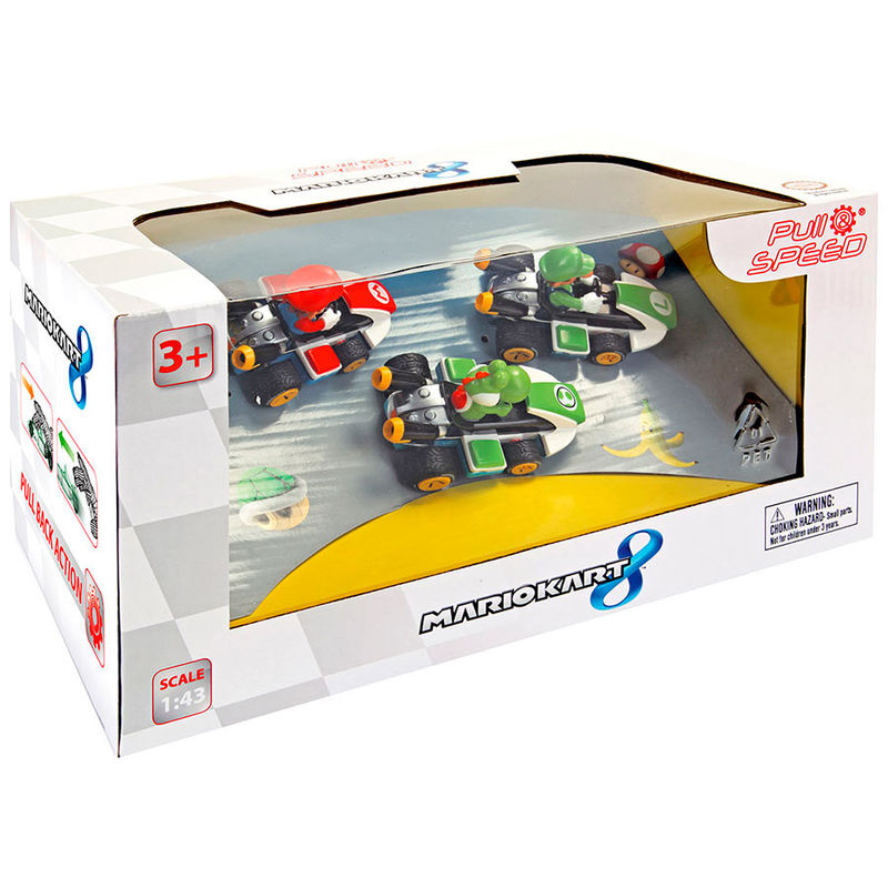 Pull Speed Mario Kart 8 Mario Luigi Yoshi set 3 cars